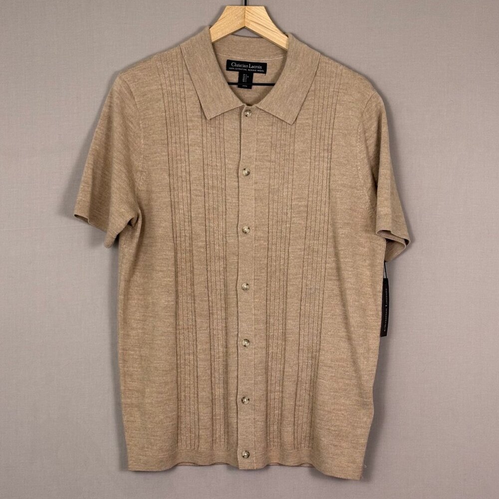 Christian Lacroix 100% Extra Fine Merino Wool Knit Button Shirt Polo NWT Size L